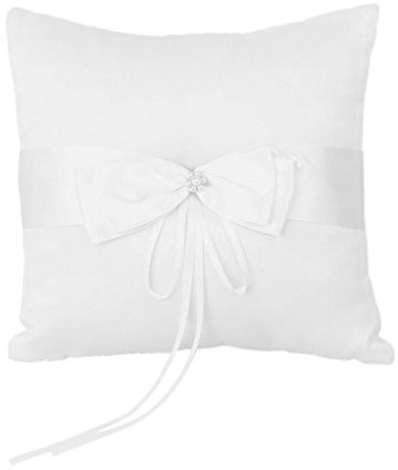 Aboiled Cojín de anillo de satén de imitación de perlas de marfil, flores, fiesta de boda