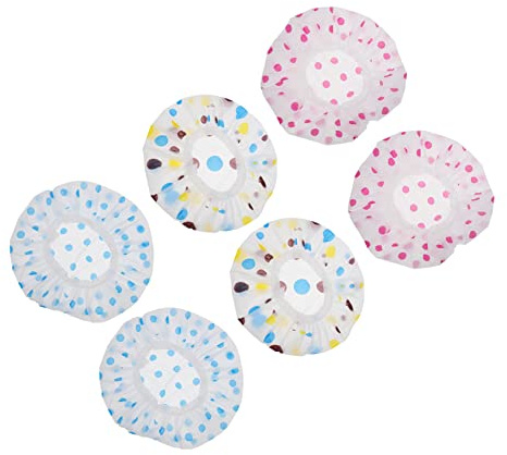 PartyKindom 6Pcs Thickened Shower Caps for Women Multi-functional Bathing Hats with Wide Elastic Band Reusable Bath Hair Caps for Adults and Dot Design
