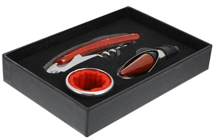 ELAYARD 3 pièces Coffret Tire-Bouchon Bois Rouge avec Anneau Anti-Goutte et Bec Verseur pour Bouteille de Vin Ouvre-Bouteilles Multifonction Adapté Aux Bouchons Liège et Bouteilles de Vin