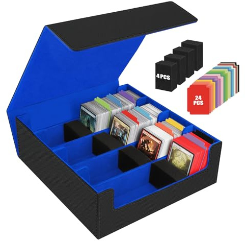 Boîte de rangement pour cartes à collectionner avec 24 séparateurs multicolores, 4 blocs de mousse, boîte magnétique de qualité supérieure, en cuir synthétique, pour cartes TCG Magic The Gathering