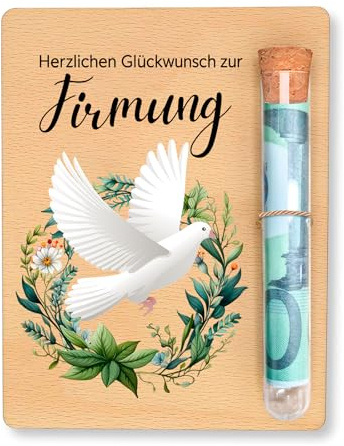Geldgeschenk Firmung aus Holz, Verpackung für Geldgeschenke 13 x 10 cm, mit Reagenzglas, Originelle Geburtstag Geldgeschenk Holz, Firmung Karte Geschenke für Mädchen Jungen Geburtstag Freund Kollege