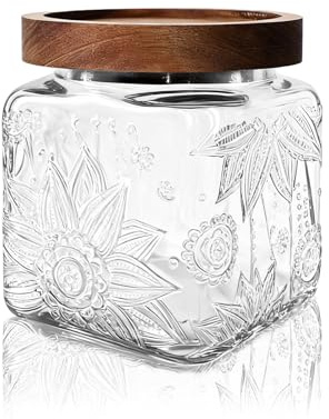 Glass Storage Jars with Airtight Lid - 500 ML Small Square Vintage Kitchen Canister, Decorative Wide Mouth Container for Biscuit, Cookie, Tea Bag, Coffee Ground, Sugar, Sweet, Salt, Nuts, Sunflower