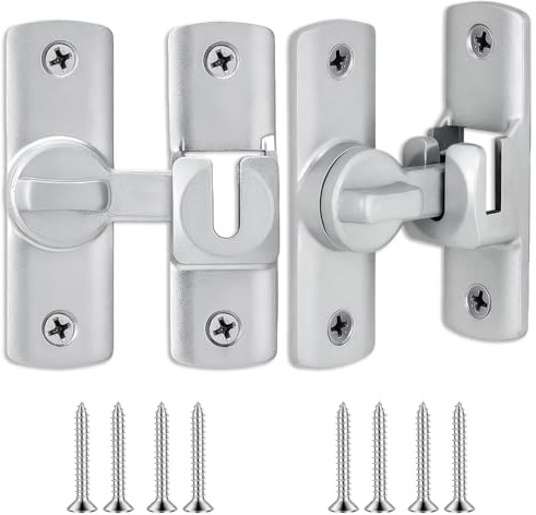 2 PCS Sliver Sliding Door Latch, Made of Aluminum Alloy, Snap Latch and Sliding Door Lock Interior, for Bathroom, Bedroom, Barndoor, Window, Internal Door