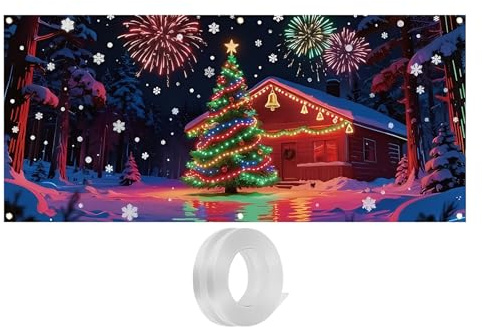 Générique Copertura per Porta del Garage per Natale,x UV Fluorescente Decorazione stagionale - Tela per Porta Garage, per decoratori casa, riunioni familiari per Feste Invernali esposizioni