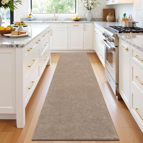 Enyhom Läufer Flur 80 x 240cm, Flauschig Weich Langer Teppichläufer Flur Waschbar Teppich Küche rutschfest Eingangstürmatte Hochwertig Läufer für Waschküche, Braun&Weiß