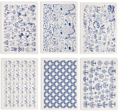 SUPERDANT 6 Stück Blaue Hunde Tiere Keramik Transferfolien Baum des Lebens Unterglasur Transferfolien für Keramik DIY Aufkleber Handwerk Geschenke Wasser Transferpapier für Kunst Porzellan Keramik
