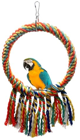 Balançoire Anneau Pour Perroquet En Corde De Coton Coloree, Perchoir Oiseaux Suspendu Pour Cage, Jouet Interactif Et Confortable Pour Petits Et Moyens Oiseaux, Accessoire De Jeu Durable