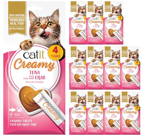 Catit Creamy Lickable Soft Cat Treats for Cats & Kittens,Tuna & Crab 48pk | Grain-Free Soft Lick Cat Treat. Natural ingredients. High-meat content. Freezable treats.