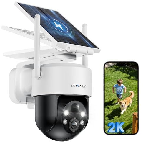 Mrowly 2K Überwachungskamera Aussen Solar, 360° PTZ | WLAN Kamera Outdoor Kabellos mit abnehmbarem Solarpanel, 2,4 GHz, PIR, Farbnachtsicht, 2-Wege-Audio, IP66, für Garten & Hof