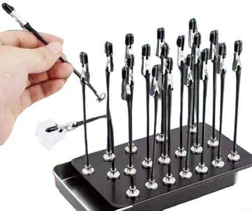 Model Painting Stand with 20 for Alligator Clips & Storage Box - Swivel Rotating Airbrush Holder for Hobby Modeling DIY Miniature Spray Paint Clamps Tool Kit