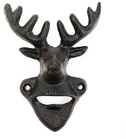 Sungmor Flaschenöffner aus Gusseisen – robuster Wand-Bierflaschenöffner – 15,2 cm großer Hirschkopf zur Wandmontage, Kronkorkenöffner im rustikalen Vintage-Stil – toller Artikel für Bar, Küche | Bier-Cola-Getränke-Flaschenöffner, rustikaler Vintage-Stil, Wandöffner, Bar, Bauernhaus, Wanddekoration, praktisches Geschenk