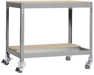Simon Rack Mesa de Trabajo Taller, Capacidad Carga 120 kg, 917x1210x760 mm, Incluye Ruedas, Gris/Madera - BT0