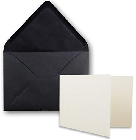 50x Stück Karte mit Umschlag Set Faltkarten DIN A7 quer 10,5 x 7,4 cm Naturweiß mit Brief-Umschlägen C7 Schwarz Nassklebung