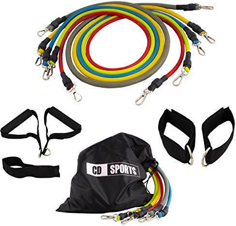 Calma Dragon Bandes de résistance élastique Ensemble de Musculation, 5 Tubes en Latex, avec Sac Inclus, avec poignées, Sangles de Cheville et ancrage de Porte, Cordes de Fitness, Yoga