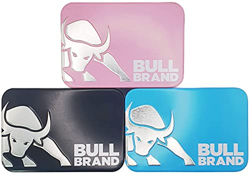 BULL BRAND Tobacco Tin Embossed Black Blue Pink Smoking Cigarette Caddy Free Pack of 50 Bull Brand Rolling Papers Included