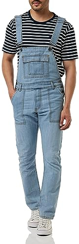 Enzo Men's Ezd390 Ven Denim Dungarees Overalls, Bleach_B, 32 UK