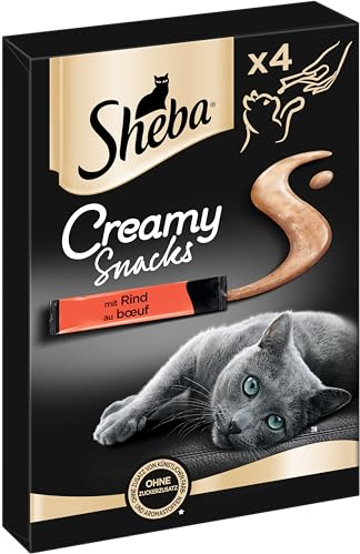SHEBA Beutel Creamy Snacks für Katzen mit Rind cremige Leckerei in Portionsbeuteln 11 x 4 x 12g