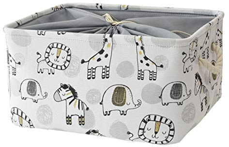 YFNHOME Aufbewahrungsbox Kinder, Wäschekorb Kinderzimmer mit der Kordelabdeckung auf der Oberseite, Zusammenklappbare Korb Aufbewahrung Stoff Wäschekorb für Bad, Spielzimmer (Groß, Giraffe)