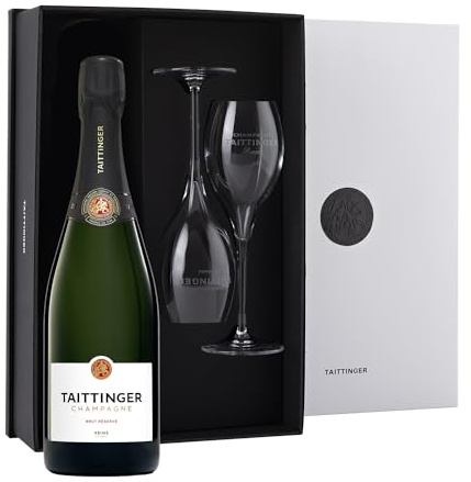 Taittinger Brut Reserve Champagne 75cl & 2 x Champagne Glasses