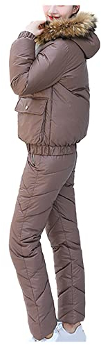 IQYU Skianzug Damen 4 Teilig - Skioverall Damen Winter Skijacke Damen Mit Fellkapuze-Schneeanzug-Skibekleidung Damen Set-Snowboardhose Und Snowboardjacke-Zweiteilig Skisuit Warm Winterjacke