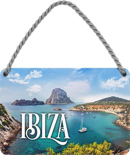 schilderkreis24 – Cartel de chapa Ibiza, isla, mar, destino de excursiones, decoración, vacaciones, viajes, paisaje, placa de metal, retro, para puerta, cumpleaños, Navidad, 18 x 12 cm