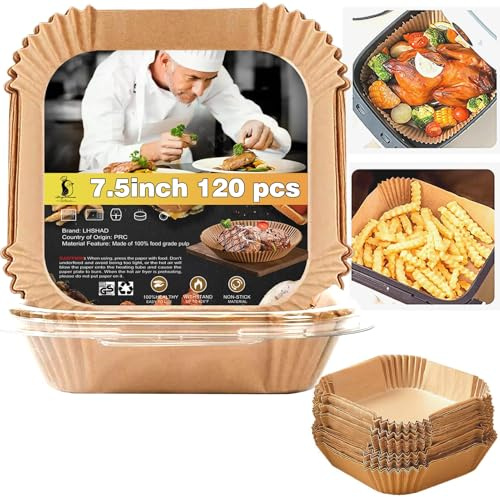 4 qt Air Fryer Liners, Chefman Air Fryer Liners Disposable | Air Fryer Liner for Chefman Air Fryer 4 QT Compact & 4-5 QT Cuisinart Airfryer, Non-stick Parchment Paper Unbleached(120Pcs)