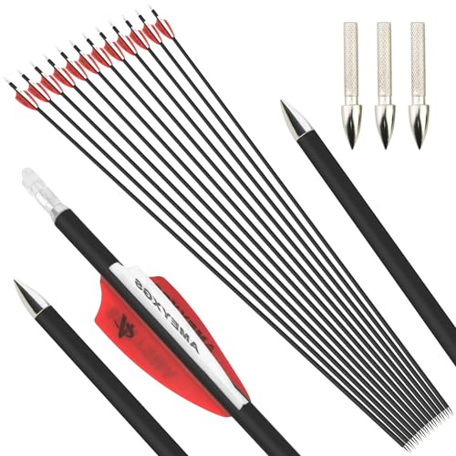 surwolf 32 Bågskytte kolpilar, ID 4,2 mm jaktpilar, träningspilar, 1000 Spine，för Archery Compound och Recurve båge 12&24 st (red-arrows, 24)