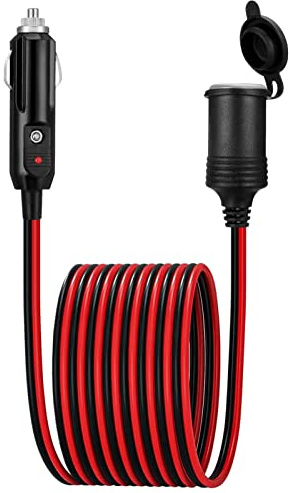 SOSPIRO Verlängerungskabel für Zigarettenanzünder, 13ft / 4 m, DC 12 V, 24 V, 16 AWG | Kabel 20 A Sicherung, Stecker auf Buchse, Verlängerungskabel mit LED-Leuchten für Camping, Reifenfüller, Luftkompressor