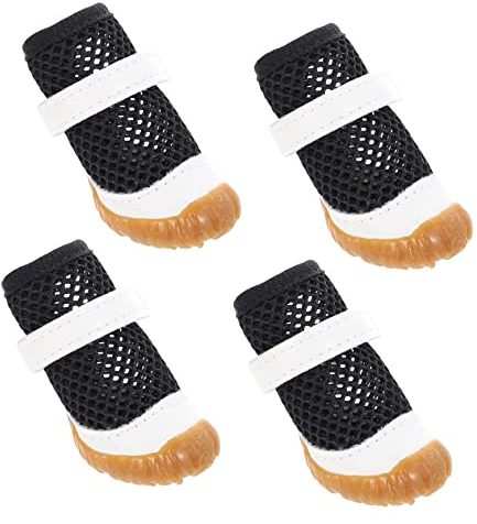 Ipetboom Hundeschuhe Mesh Atmungsaktiv 4 Stück Sommerschuhe für Kleine Hunde und Katzen Hohles Design rutschfest Pfotenschutz Sommer Hundesandalen Schulterriemen PVC Größe 4