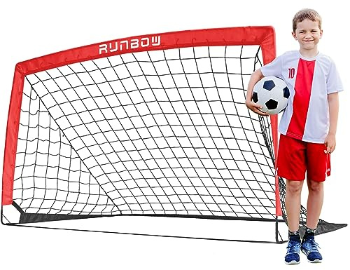 RUNBOW 5x3 ft Kids Football Goals, Portable Soccer Nets for Backyard with Carry Bag (Red, 1 Pack)