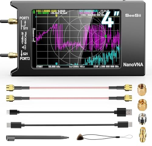 Seesii NanoVNA-H4 Antennenanalysator - 4-Zoll-Vektor-Netzwerkanalysator 2025 Aufgerüsteter Version 4,4 9 kHz-1,5 GHz HF VHF UHF mit Touchscreen für Amateurfunk zur Messung von Smith Chart