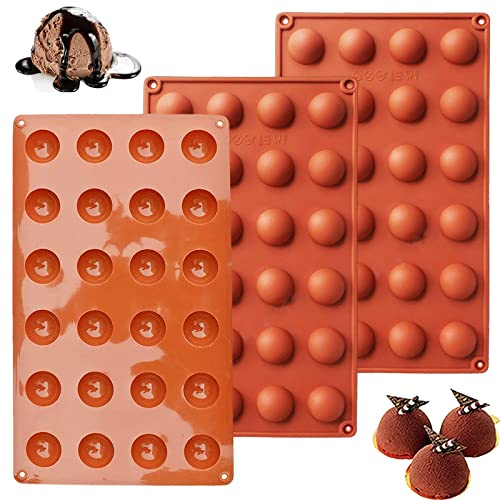 3 Stück Halbkugel Silikonform Mini, Kleine Größe 24 Löcher Silikonform Rund 2.9 cm, Kugel Flexible Schokoladenform zur Herstellung von Schokolade, Kuchen, Gelee, Dome-Mousse