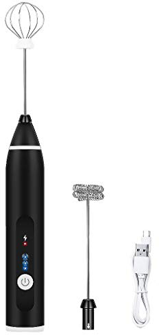 Mezclador de café eléctrico, batidor de Leche Recargable, espumador, batidor de Huevos con Carga USB, licuadora Ajustable de 3 velocidades de Mano (Color : Black)