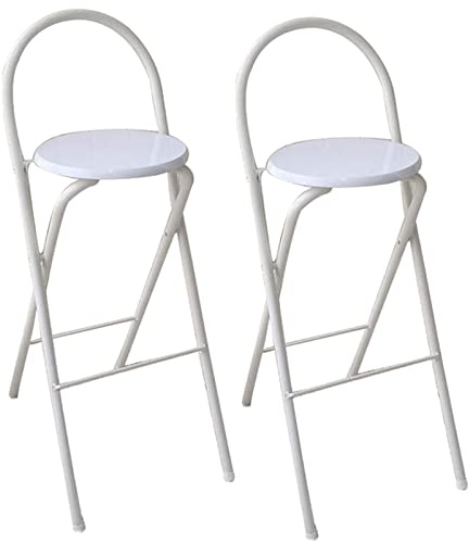 Sgabello da Bar Pieghevole con Schienale, Sgabello da banco da Cucina, Sedia Sgabello Alto Portatile, Sedia Pieghevole con poggiapiedi per la Colazione in casa, 2 Pezzi (Color : White, Size : 26inch