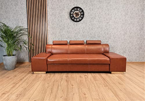 Quattro Meble Echtleder 3 Sitzer Couch London FS 3z Breite 238cm Ledersofa Echt Leder Sofa mit 3 einstellbaren Kopfstützen