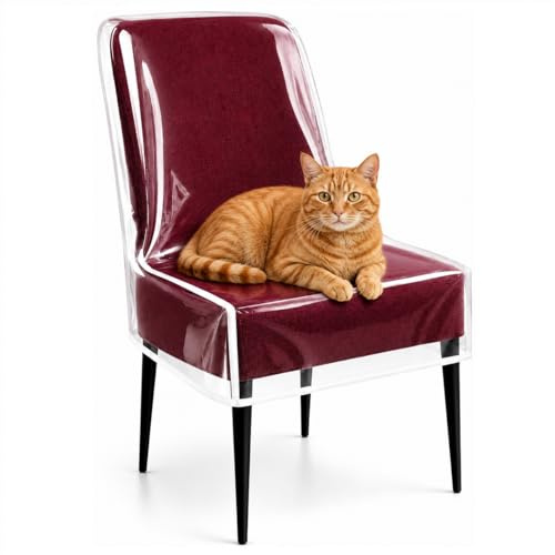 Drihara 6 Pack Plastic Chair Covers, Clear Dining Room Chairs Cover Set, Transparent Waterproof Seat Protector from Cat Scratch, Dust, Spill, Pet Hair and Easy Clean