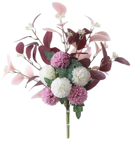 HAOSHICS White Fake Flowers Blue Bouquet Hydrangea Artificial Flowers Chrysanthemum Silk Flowers Artificial for Decoration Flower Centerpieces for Coffee Table Decor (Wine red)
