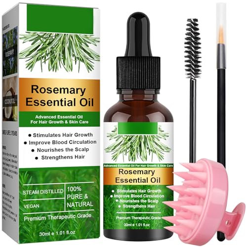 BoloShine Olio Essenziale Di Rosmarino con Massaggiatore Cuoio Capelluto, Rosemary Oil per Crescita Capelli Sopracciglia Ciglia, Capelli Secchi e Danneggiati Cura per Donna Uomo(30ml)
