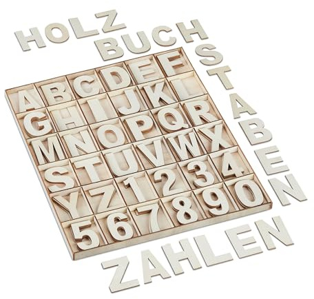 Relaxdays Holzbuchstaben & Holzzahlen, 144-tlg. Set, Großbuchstaben A-Z, Zahlen 0-9, 5 cm, Holzdeko zum Basteln, Natur | Großbuchstaben A-Z, Zahlen 0-9, 5 cm, Holzdeko zum Basteln