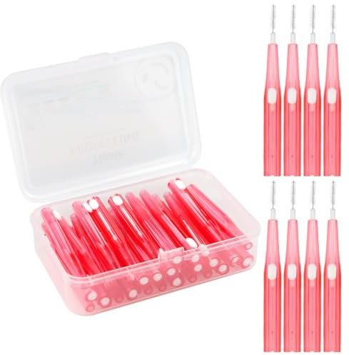 ZJIVQO 30 x Interdentalbürsten, Foss-Stick, einziehbarer Zahnstocher, Zahnseide, Sticks, Zahnseide, Zahnreinigungswerkzeug, 0,6 mm, Rosa