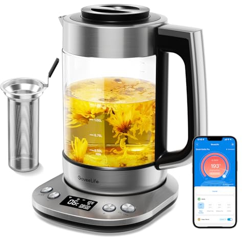 GoveeLife Smart Electric Kettle with Tea Infuser, 1.7 L Electric Kettle with Brewing Program, Variable Temperature Control, 2 H Keep Warm & Auto Shut off, BPA Free, Silver