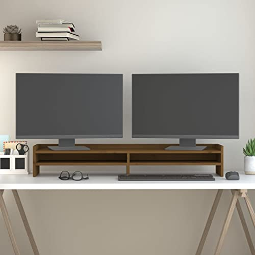 LAPOOH Monitorständer Honigbraun 100x24x16 cm Massivholz Kiefer, Monitor Erhöhung, Schreibtischaufsatz, Monitor Erhöhung Schreibtisch, Bildschirm Erhöhung, Schreibtisch Regalaufsatz - 813992