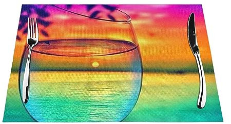 Bunte Glasuntersetzer für Getränke, Sonnenuntergang, PVC, gewebt, hohe Temperaturbeständigkeit, rutschfest, lichtecht, 45 x 30 cm, UV-bedrucktes Muster, Platzset, 4 Stück