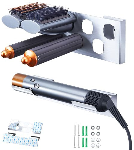 YYBO Glätteisen Halter Edelstahl, Wandhalterung Halter für 7 In 1 Styler Lockenstab Glätteisen Zubehör, Föhn und Glätteisen Halterung, Lockenstab Halterung Fönhalterung für Bad, Föhnhalter Wand