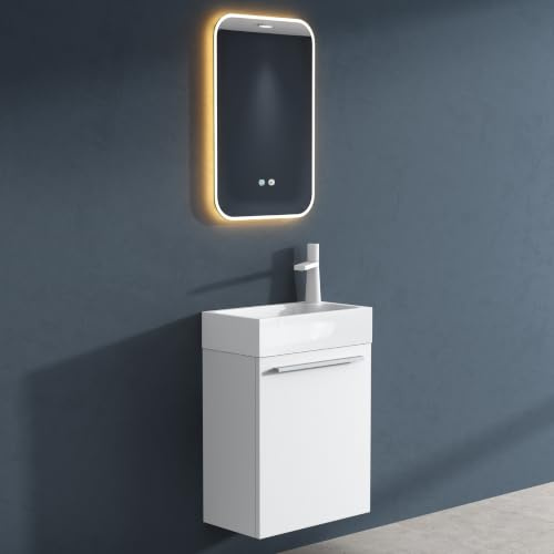 doporro Badezimmer-Set Waschplatz Badmöbel-Set Gäste WC Waschbecken Waschtisch mit Unterschrank in matt weiß Waschbeckenunterschrank 46x26x63cm inkl. LED-Spiegel Pisa