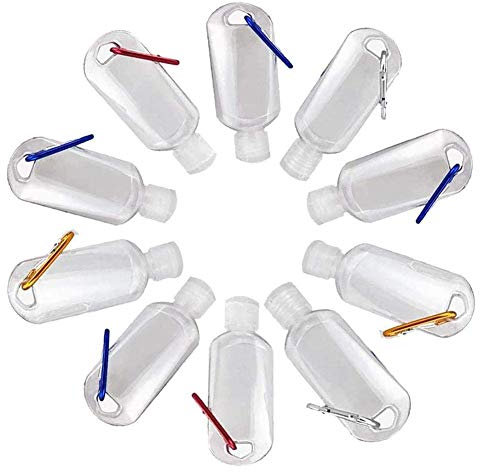 10 flaconi trasparenti da viaggio, ricaricabili, in gel, disinfettante per le mani, con clip, per esterni, viaggi, viaggi di lavoro (30 ml)