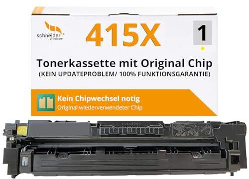 schneiderprintware [Mit Original-Chip | wiederverwendet] Toner kompatibel für HP 415X 415A W2032X gelb für HP Color LaserJet Pro MFP M454 DN dw M479 dw fdn fdw fnw | Keine UPDATEPROBLEME|