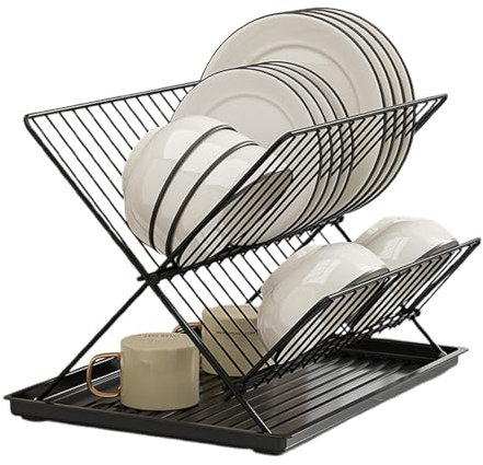 Abtropfständer Aus Metall – Zusammenklappbarer Abtropfständer, 2 Etagen, Abtropfgestell Für Die Arbeitsplatte, Küchentheke | Kompakter Wäscheständer Für Die Küche, Faltbar, Abnehmbarer