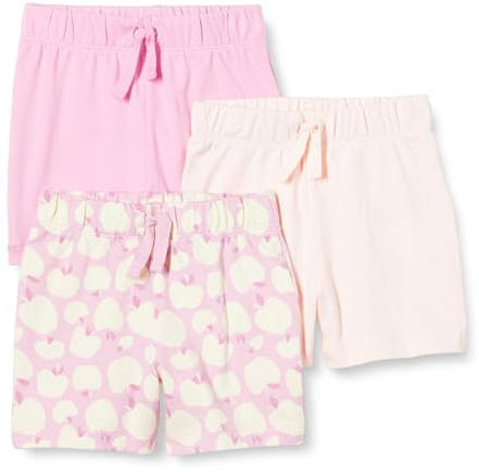 Amazon Essentials Pantalones cortos de algodón sin cordones Unisex Bebés, Pack de 3, Manzanas/Rosa, 0-3 meses