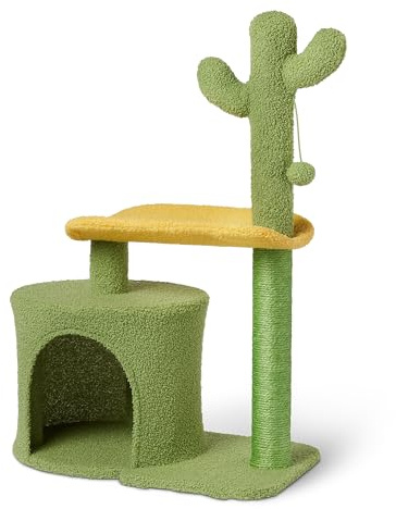 Amazon Basics Poste Rascador de Interior con Forma de Cactus para Gatos y Gatitos, Multinivel, Tamaño Grande (78cm de Alto), Verde